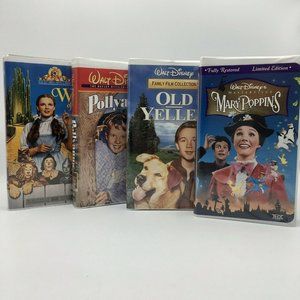 Disney VHS Movies Lot of 4 Mary Poppins, Old Yeller, Pollyanna, Wizard of Oz